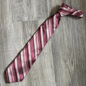 Y2K 100% Silk USA Made Zylos George Machado Pink Black Stripe Vibrant Necktie